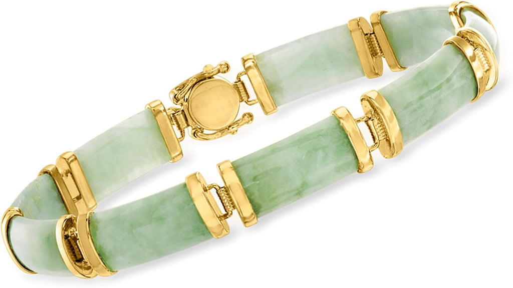 Ross-Simons Jade Good Fortune Bracelet in 18kt Gold Over Sterling, Elegant Bracelet for Women, Silver Jewelry, Christmas, Birthday Gift