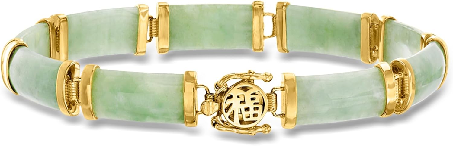 Ross-Simons Jade Good Fortune Bracelet in 18kt Gold Over Sterling, Elegant Bracelet for Women, Silver Jewelry, Christmas, Birthday Gift