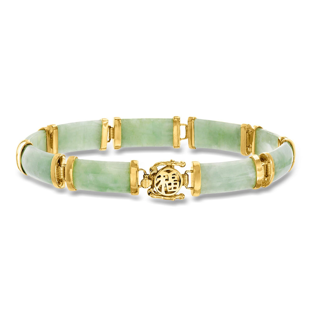 Ross-Simons Jade Good Fortune Bracelet in 18kt Gold Over Sterling, Elegant Bracelet for Women, Silver Jewelry, Christmas, Birthday Gift