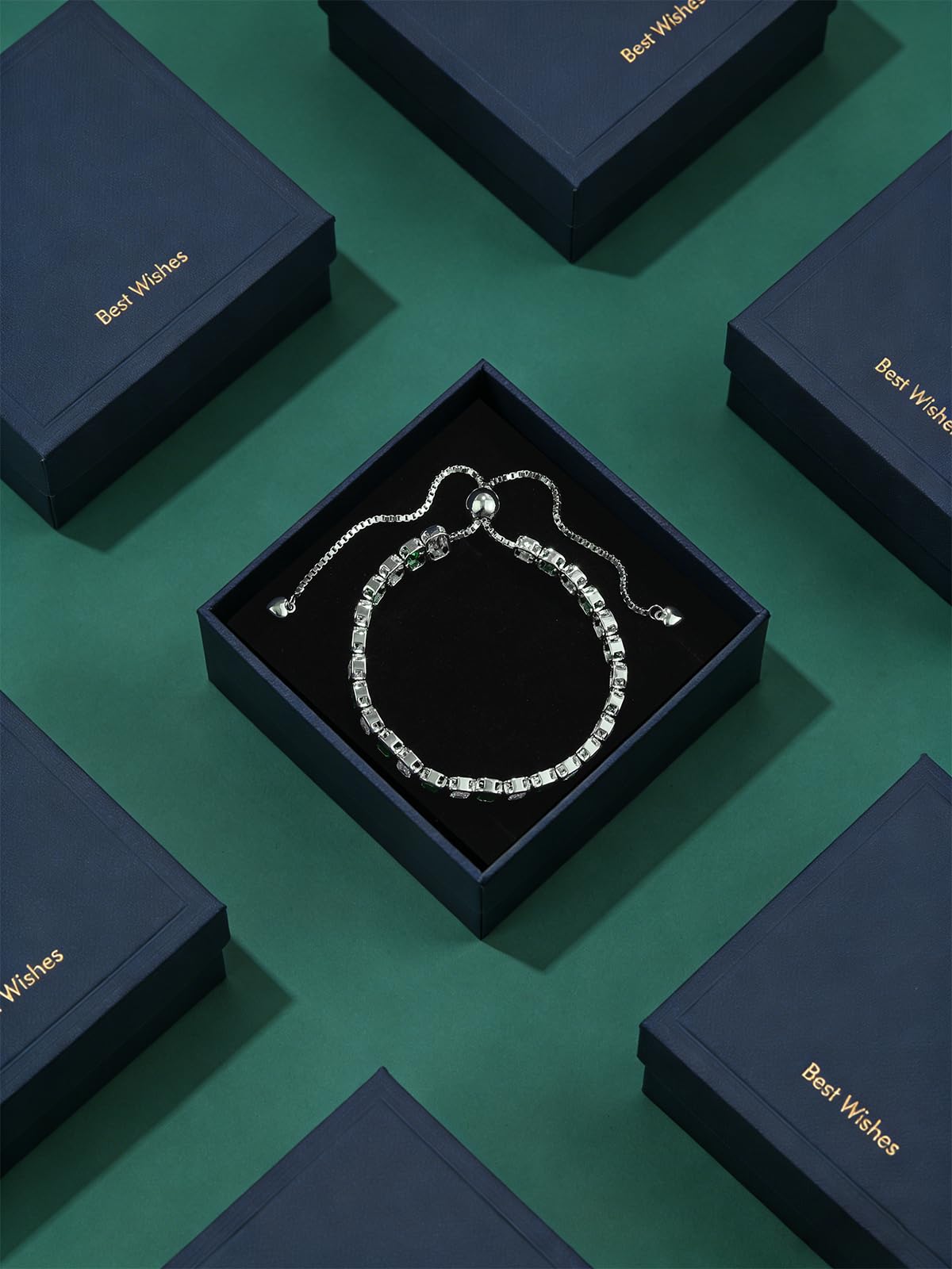 Birthstone Bracelets for Women, Sterling Silver Tennis Bracelets Emerald Cut Bezel Set with Adjustable Chain, Elegant Anniversary, Birthday or Valentine's Day Gift
