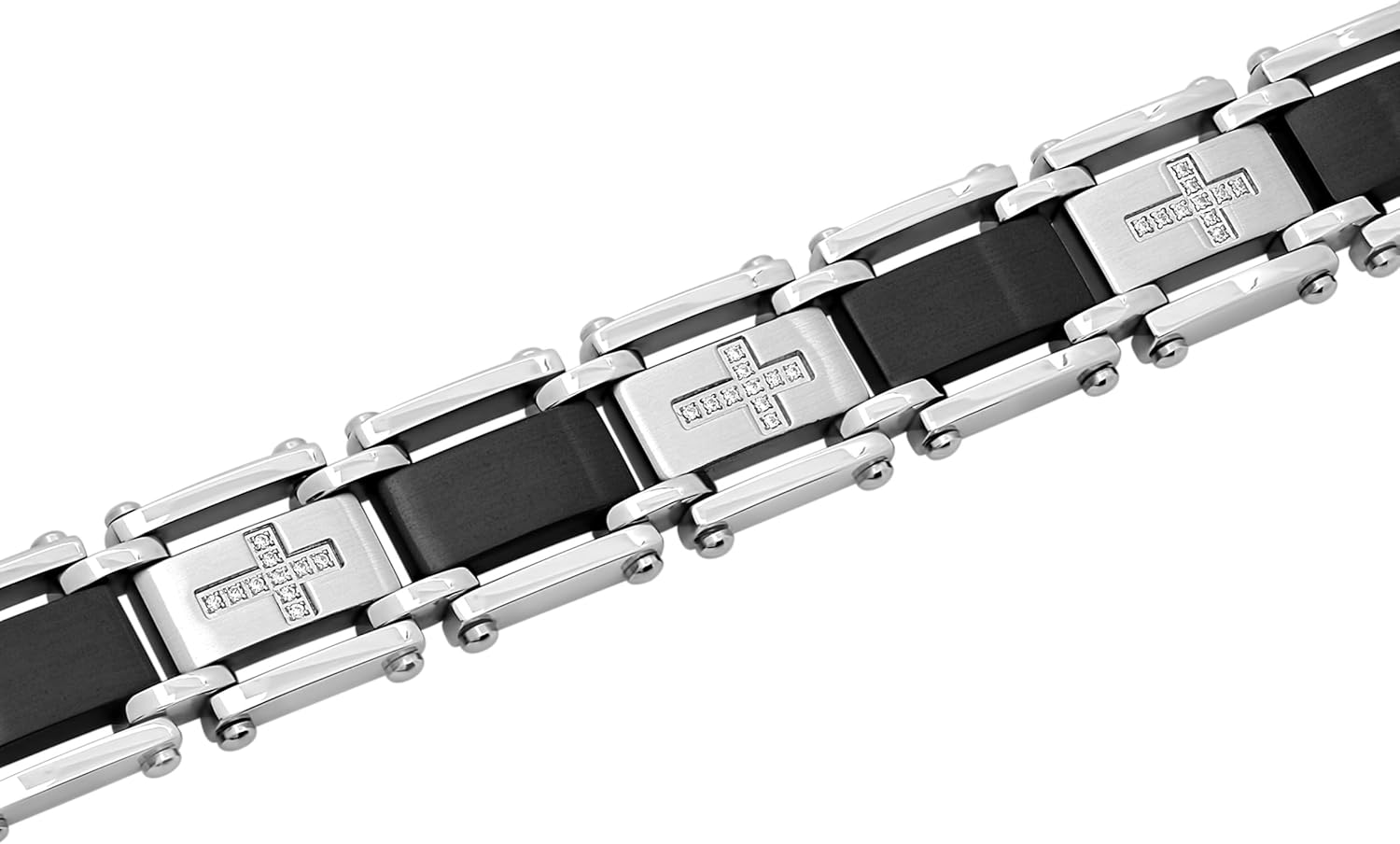 Stainless Steel and Resin CZ Black Finish Link Bracelet - 8.5 Inches, Hypoallergenic and Robust