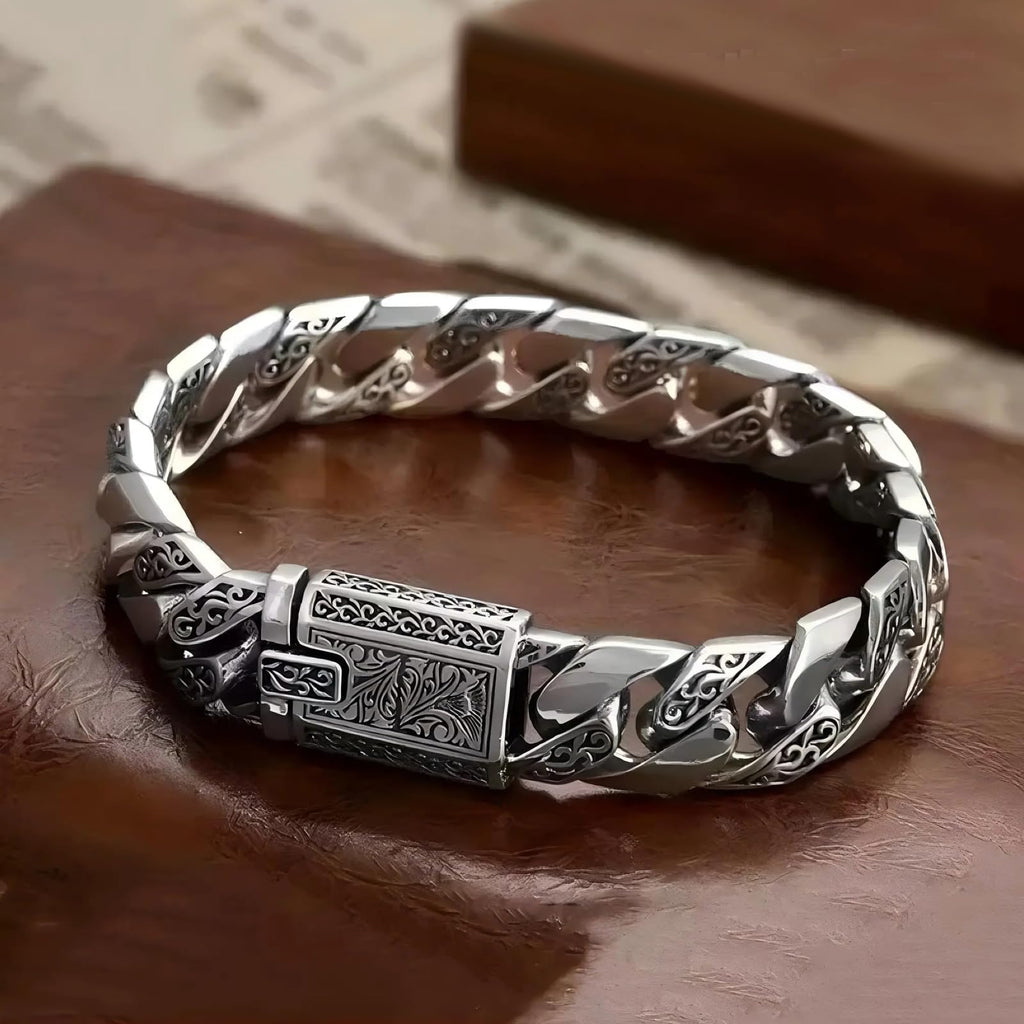 Italian Handmade Sterling Silver Men's Bracelet, Solid S925 Chain, Medieval Style, Gift for Dad, Boyfriend, Son