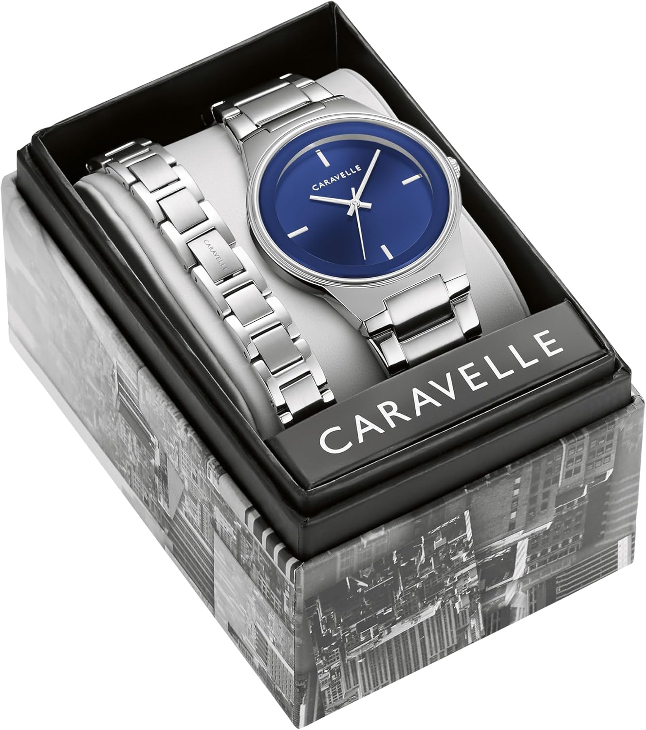 Caravelle Men's Modern Stainless Steel 3-Hand Quartz Watch and Bracelet Box Set, 40mm Style: 43K101