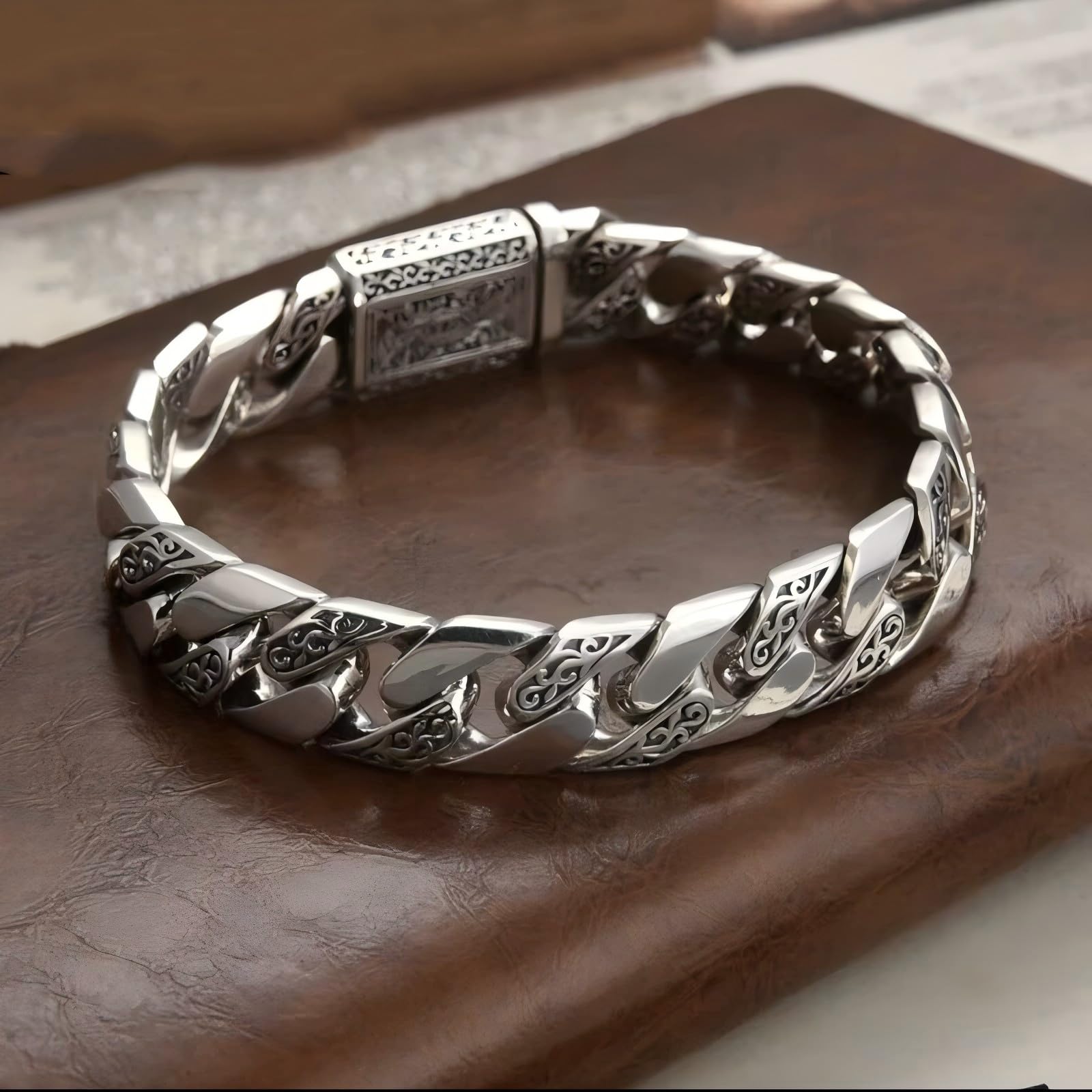 Italian Handmade Sterling Silver Men's Bracelet, Solid S925 Chain, Medieval Style, Gift for Dad, Boyfriend, Son