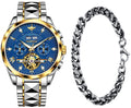 OLEVS Men Automatic Watch Diamond Skeleton Mechanical Original Luxury Self Winding Moon Phase Calendar Waterproof Wrist Watch for Men
