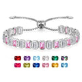 Birthstone Bracelets for Women, Sterling Silver Tennis Bracelets Emerald Cut Bezel Set with Adjustable Chain, Elegant Anniversary, Birthday or Valentine's Day Gift