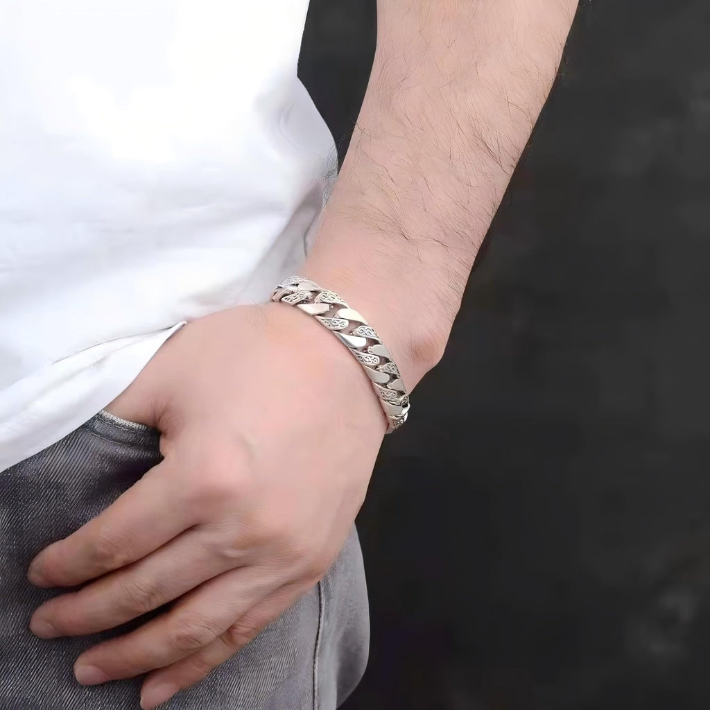 Italian Handmade Sterling Silver Men's Bracelet, Solid S925 Chain, Medieval Style, Gift for Dad, Boyfriend, Son