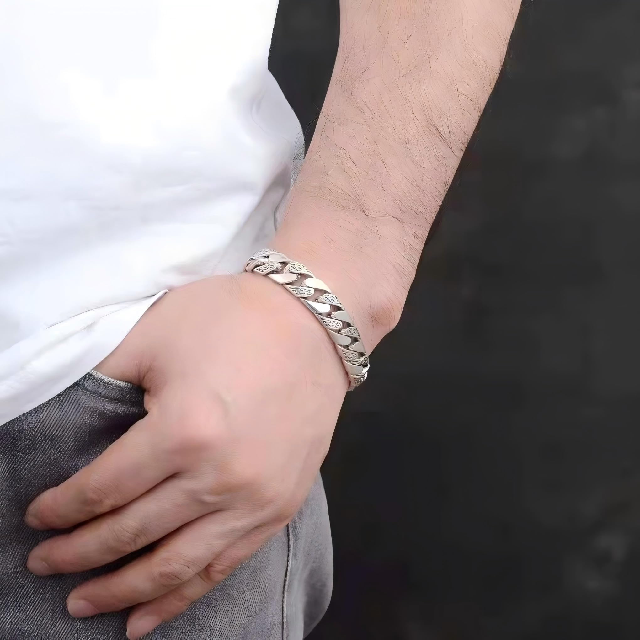 Italian Handmade Sterling Silver Men's Bracelet, Solid S925 Chain, Medieval Style, Gift for Dad, Boyfriend, Son