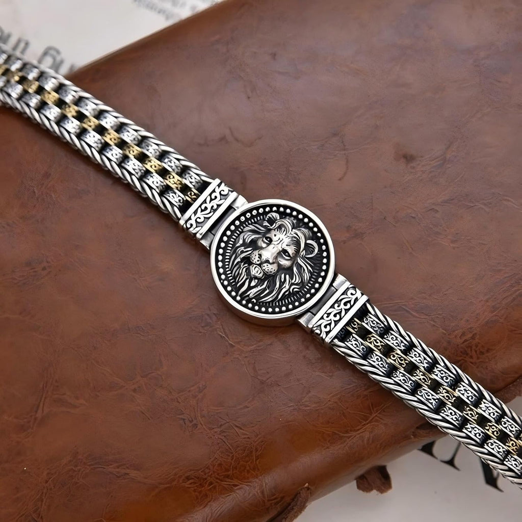 Men's Sterling Silver Bracelet, S925 Solid Chain, Italian Handmade, Silver, Chain Lion Head Bracelets, Gift for Dad, Boyfriend, Son