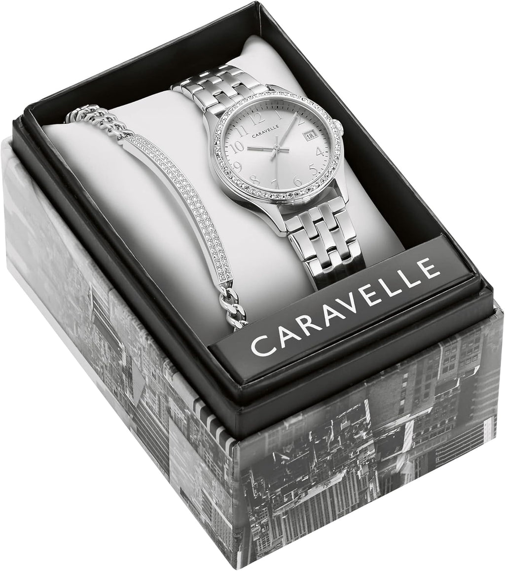 Caravelle by Bulova Ladies' Crystal Watch and Bracelet Gift Set, Day-Date