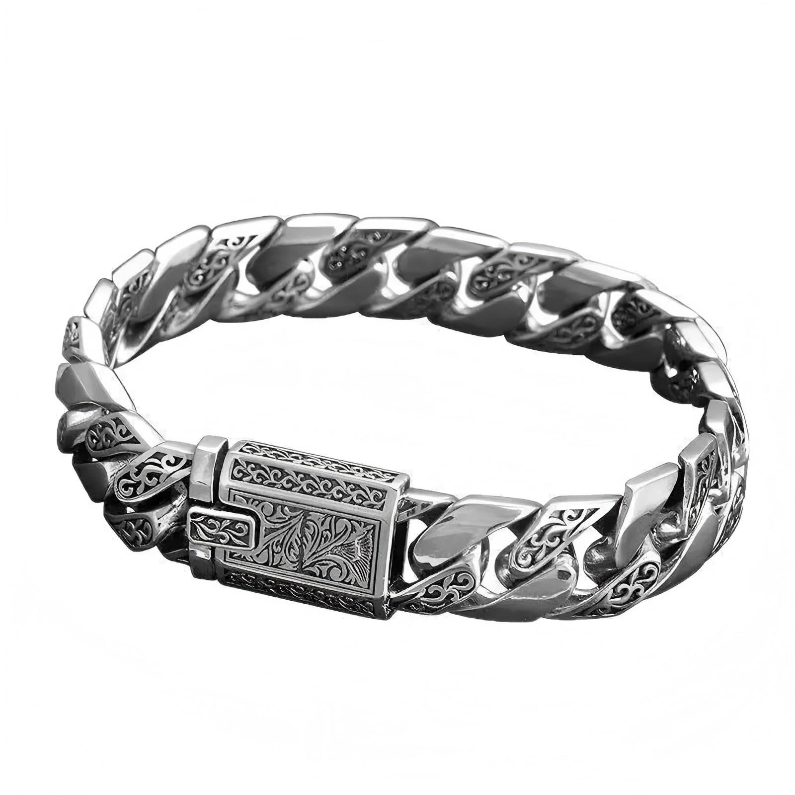 Italian Handmade Sterling Silver Men's Bracelet, Solid S925 Chain, Medieval Style, Gift for Dad, Boyfriend, Son
