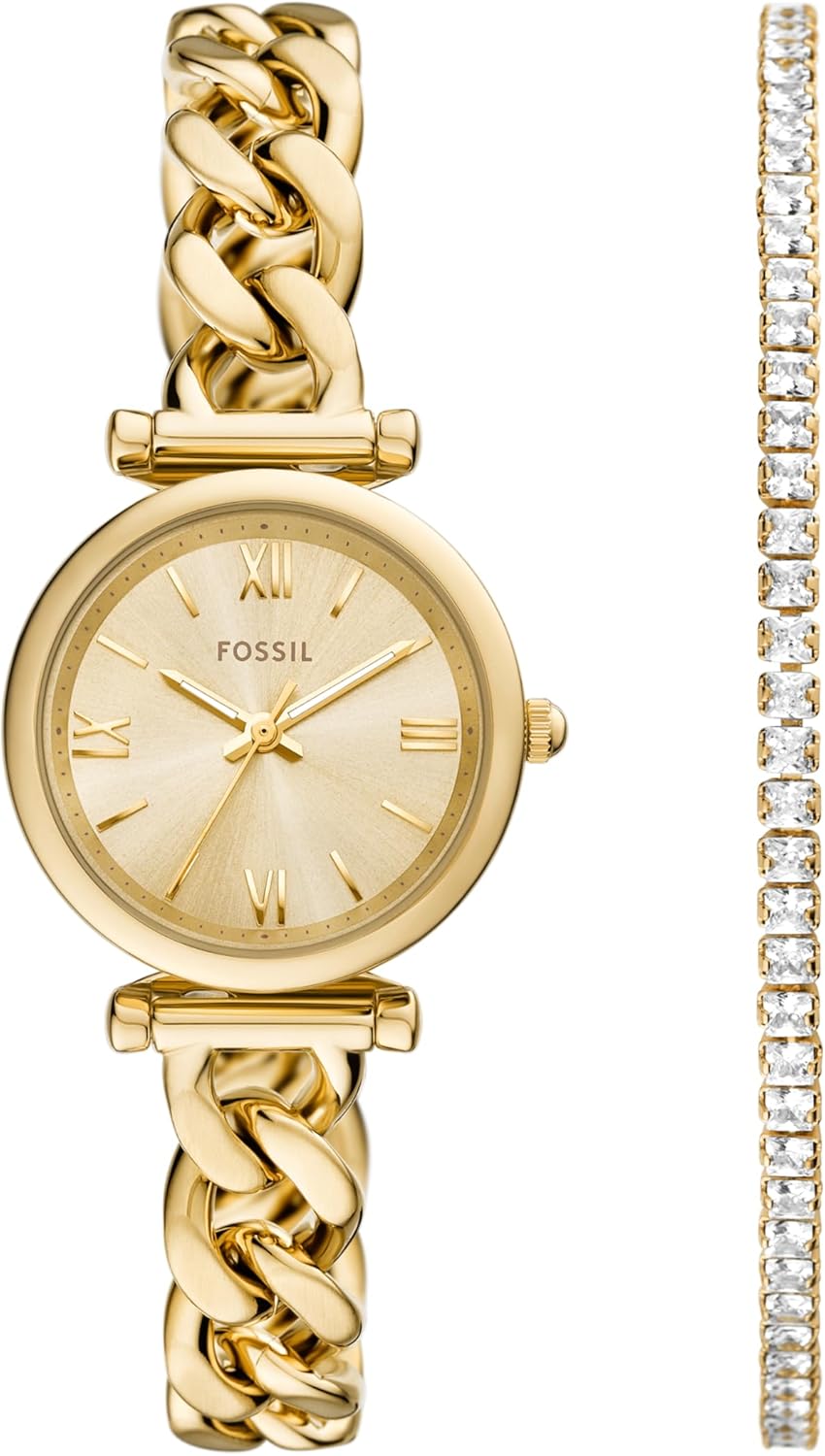 Fossil Women's Watch and Bracelet Set, Carlie Three-Hand Stainless Steel Watch for Women and Bracelet Set