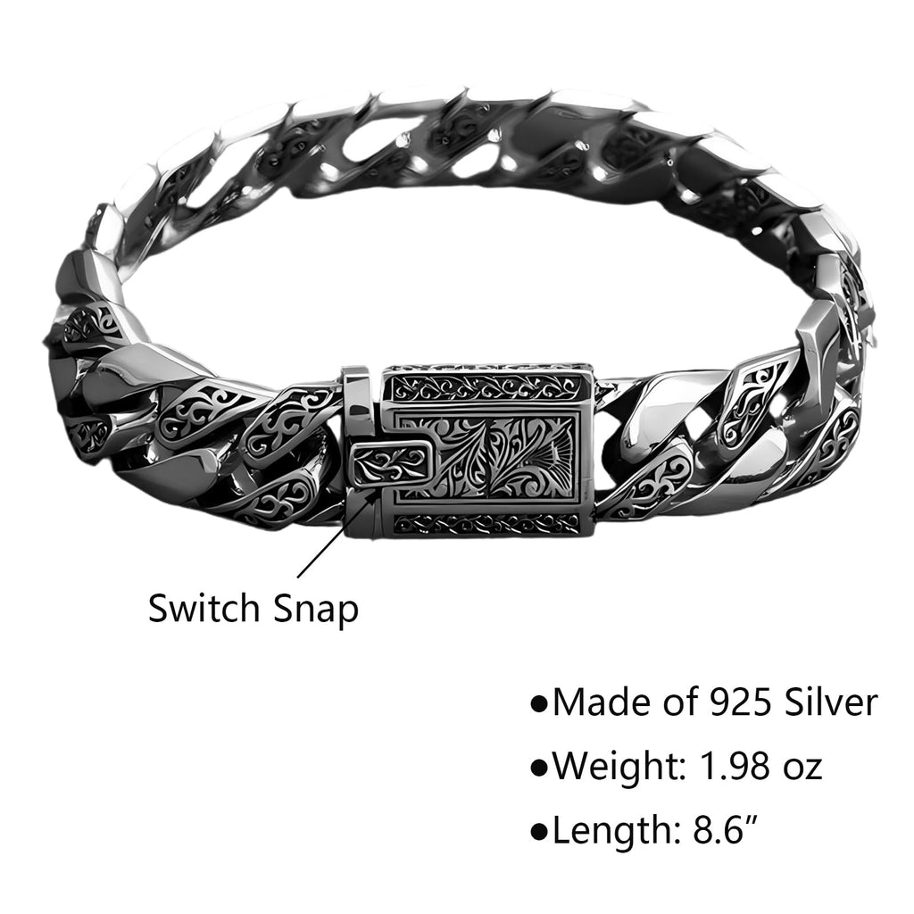 Italian Handmade Sterling Silver Men's Bracelet, Solid S925 Chain, Medieval Style, Gift for Dad, Boyfriend, Son