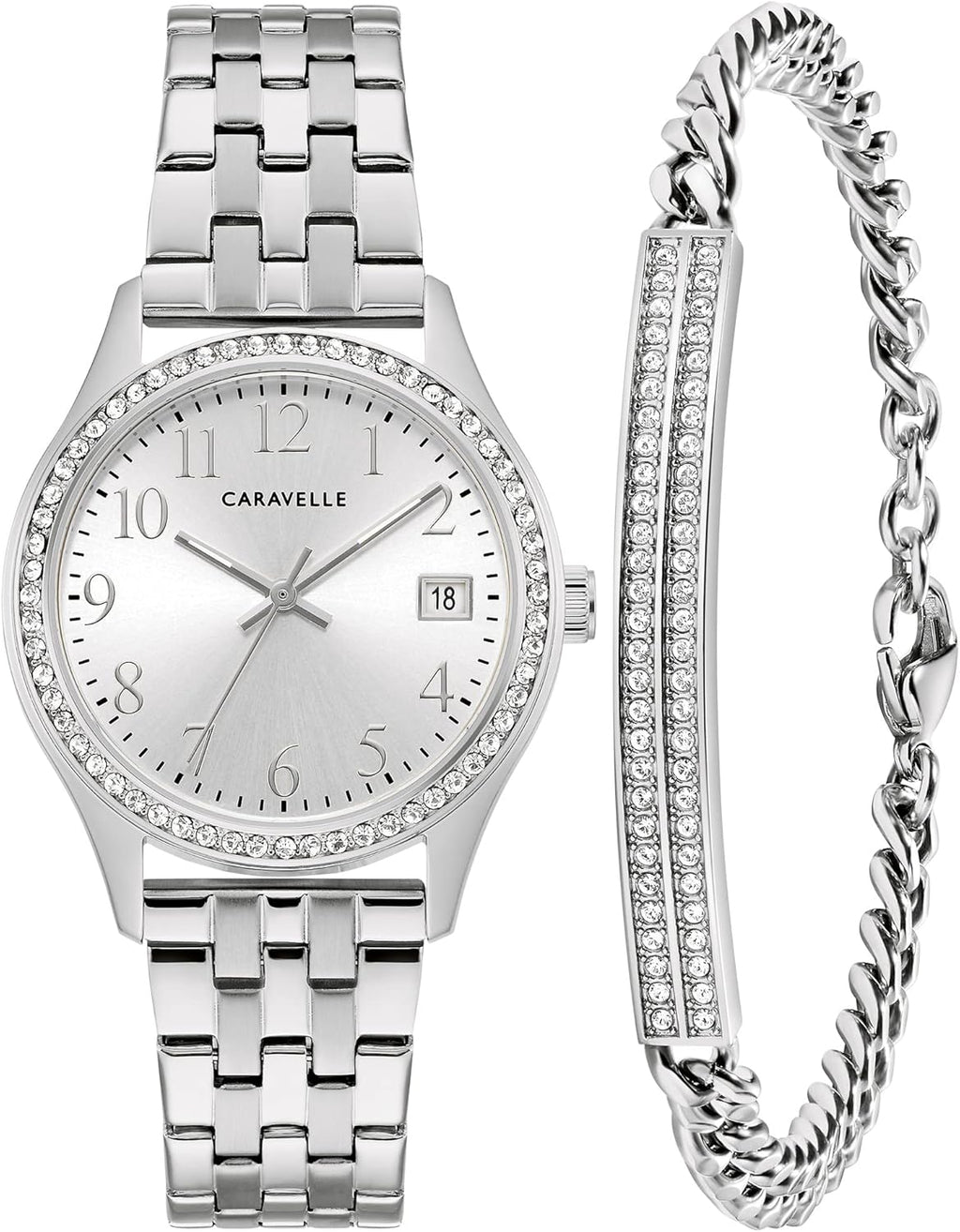 Caravelle by Bulova Ladies' Crystal Watch and Bracelet Gift Set, Day-Date