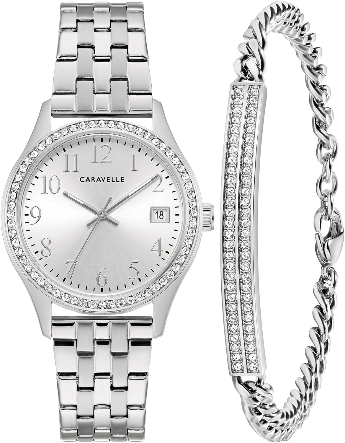 Caravelle by Bulova Ladies' Crystal Watch and Bracelet Gift Set, Day-Date