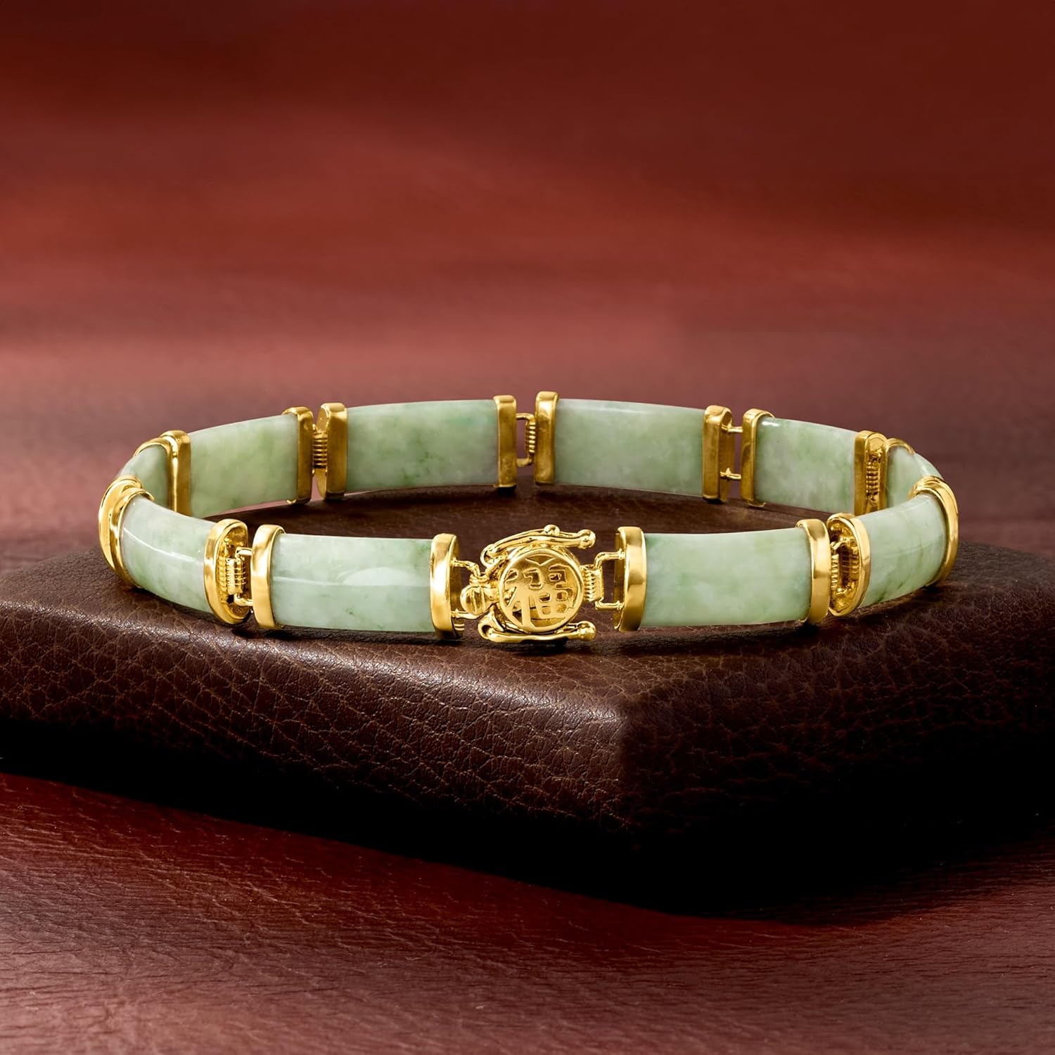 Ross-Simons Jade Good Fortune Bracelet in 18kt Gold Over Sterling, Elegant Bracelet for Women, Silver Jewelry, Christmas, Birthday Gift