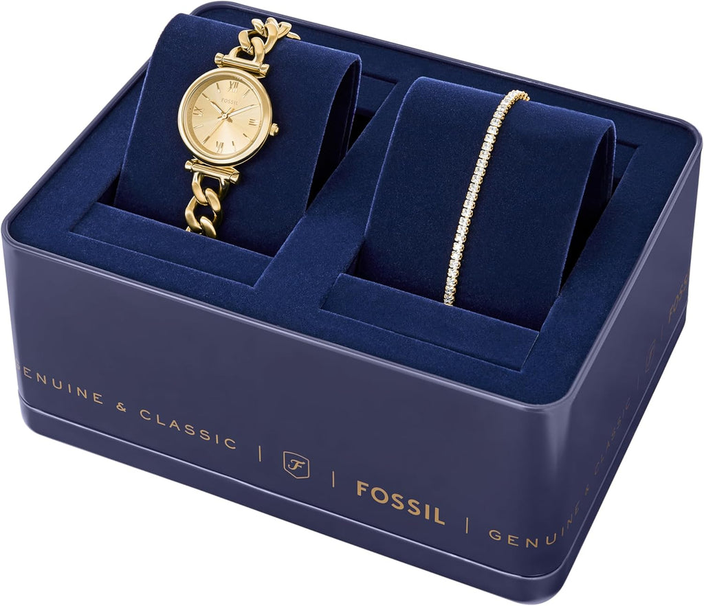 Fossil Women's Watch and Bracelet Set, Carlie Three-Hand Stainless Steel Watch for Women and Bracelet Set